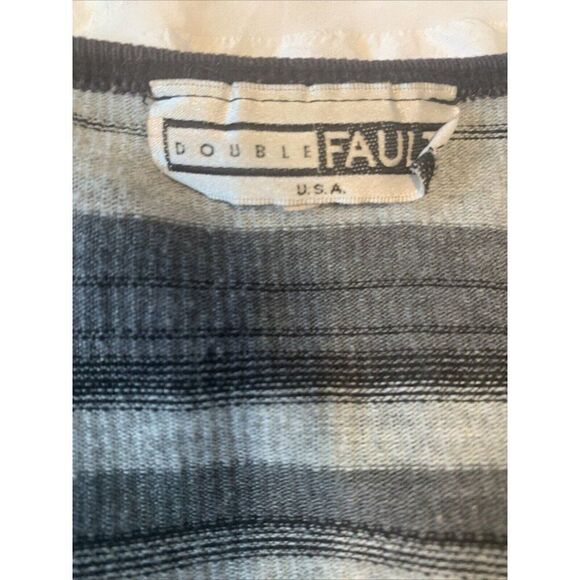 Double Fault USA Vintage Gray Black Striped V Neck Knit T Shirt Top Medium - Picture 3 of 3